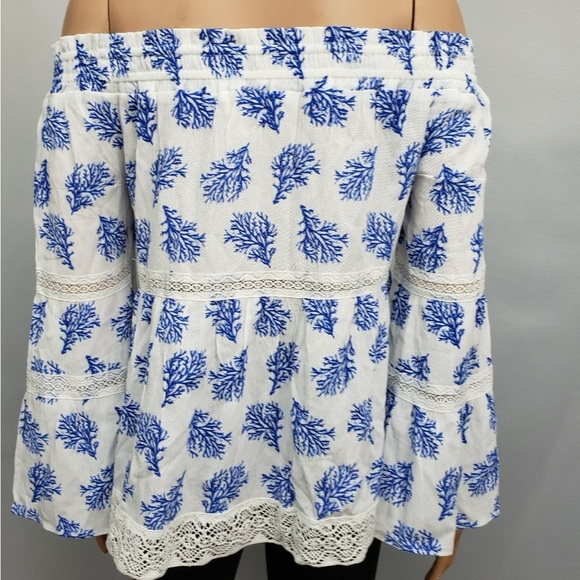 MICHAEL Michael Kors White and Blue Coral Pattern Blouse - Picture 3 of 5